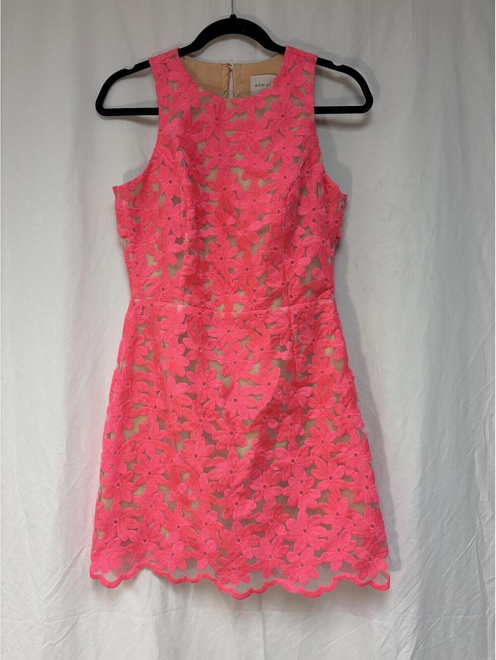 Adelyn Rae Neon Pink Floral Lace Sleeveless Dress with Cutout Back